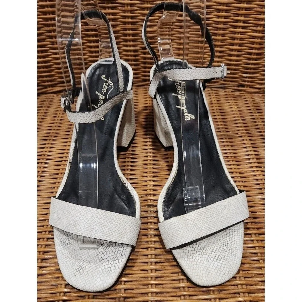 Free People White Snakeskin Print Heeled Sandals Ankle‎ Strap Open Toe